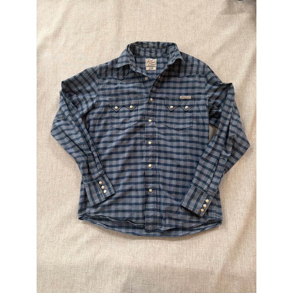 Vintage Lucky Brand Western Shirt Womens Small Blue Plaid Pearl Snap y2k cowgirl